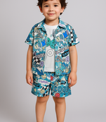 Blue typography printed cotton blend co-ord set