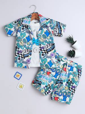 Blue typography printed cotton blend co-ord set 2