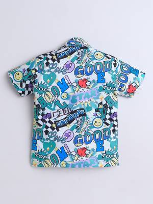 Blue typography printed cotton blend co-ord set 3