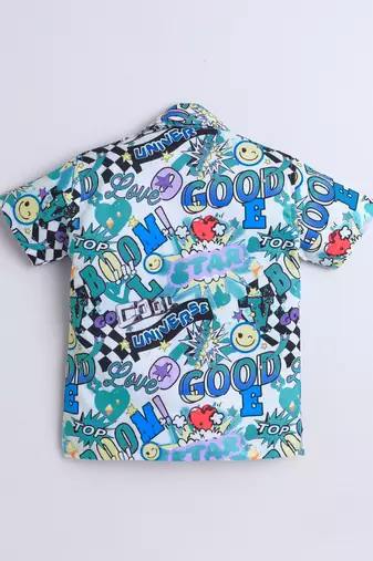 Blue typography printed cotton blend co-ord set