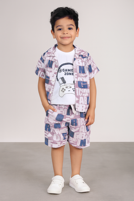 Beige alphabet printed cotton blend co-ord set 1