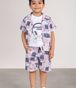 Beige alphabet printed cotton blend co-ord set