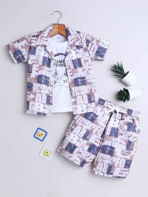 Beige alphabet printed cotton blend co-ord set 2