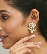 gold plated elegant mop studded ethnic pearl drop stud earrings