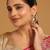 gold plated cubic zirconia studded contemporary moon shaped pearl drop chandbalis