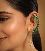 gold plated faux emerald studded contemporary ear cuff earrings