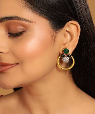 gold plated cubic zirconia studded contemporary stone earrings 1