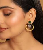 gold plated cubic zirconia studded contemporary stone earrings