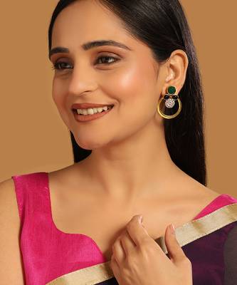 gold plated cubic zirconia studded contemporary stone earrings 2