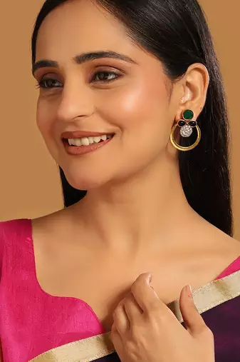 gold plated cubic zirconia studded contemporary stone earrings