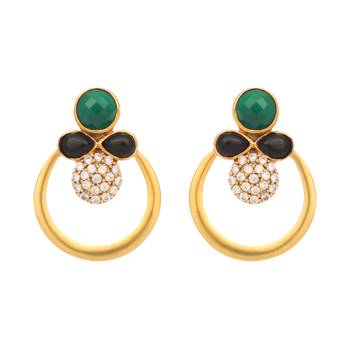 gold plated cubic zirconia studded contemporary stone earrings 3