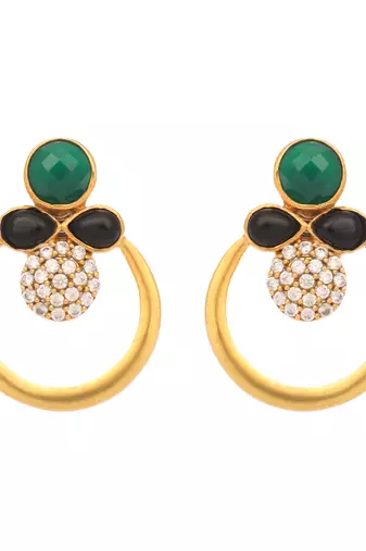 gold plated cubic zirconia studded contemporary stone earrings