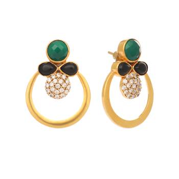 gold plated cubic zirconia studded contemporary stone earrings 4