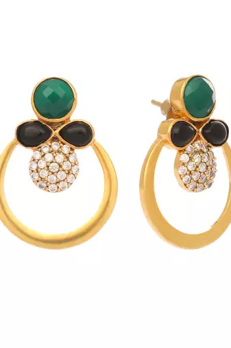 gold plated cubic zirconia studded contemporary stone earrings