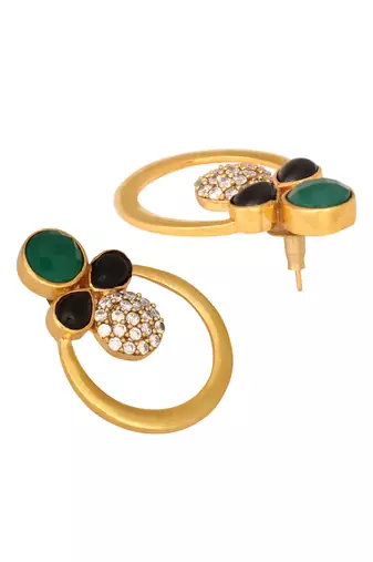 gold plated cubic zirconia studded contemporary stone earrings