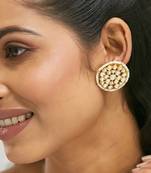 gold plated elegant kundan stone studded & pearl beaded disc studs