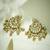 gold plated kundan stone studded & pearl drop beaded crescent shaped chandbalis