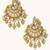 gold plated kundan stone studded & pearl drop beaded crescent shaped chandbalis
