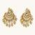 gold plated kundan stone studded & pearl drop beaded crescent shaped chandbalis