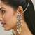 gold plated kundan studded & pearl beaded crescent shaped kanauti earrings