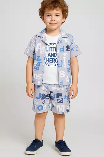 Grey alphabet printed cotton blend co-ord set