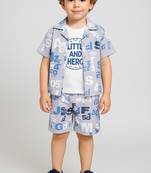 Grey alphabet printed cotton blend co-ord set