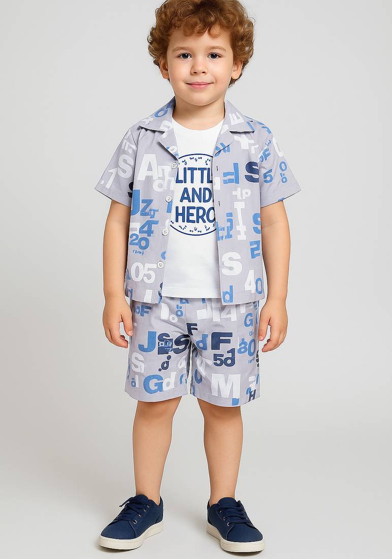 Grey alphabet printed cotton blend co-ord set