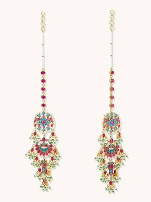 gold plated kundan studded & pearl beaded crescent shaped kanauti earrings 4