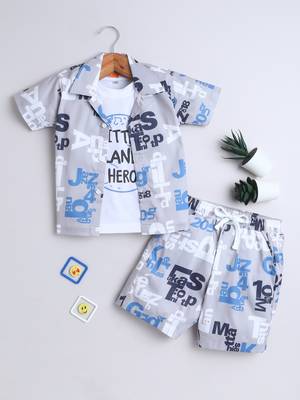 Grey alphabet printed cotton blend co-ord set 2