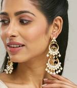 gold plated kundan studded & pearl beaded layered chandbalis