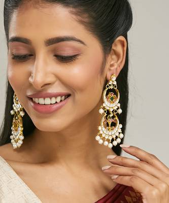gold plated kundan studded & pearl beaded layered chandbalis 2