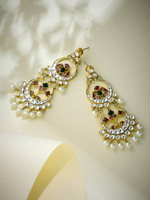 gold plated kundan studded & pearl beaded layered chandbalis 3