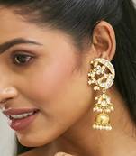 gold plated elegant kundan stone studded & pearl drops mini jhumki dangler earrings