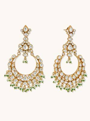 gold plated elegant kundan studded & beaded floral chandbali earrings 5