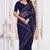 Diamond embroidered resham zari and zarkan work net classic saree in navy blue for ceremonial