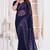 Diamond embroidered resham zari and zarkan work net classic saree in navy blue for ceremonial