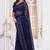 Diamond embroidered resham zari and zarkan work net classic saree in navy blue for ceremonial