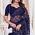Diamond embroidered resham zari and zarkan work net classic saree in navy blue for ceremonial