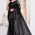 Diamond embroidered resham zari and zarkan work net classic saree in black for ceremonial