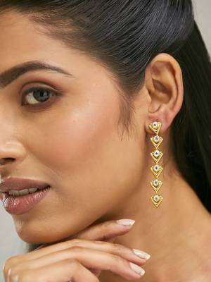 18k gold plated crystal stone studded triangular drop sleek earrings 1