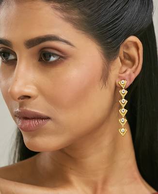18k gold plated crystal stone studded triangular drop sleek earrings 2