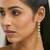 18k gold plated crystal stone studded triangular drop sleek earrings