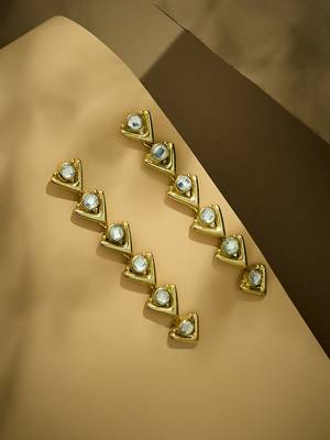 18k gold plated crystal stone studded triangular drop sleek earrings 3