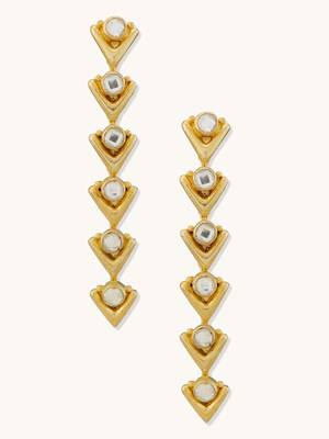 18k gold plated crystal stone studded triangular drop sleek earrings 4