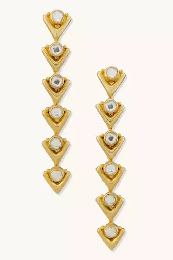 18k gold plated crystal stone studded triangular drop sleek earrings