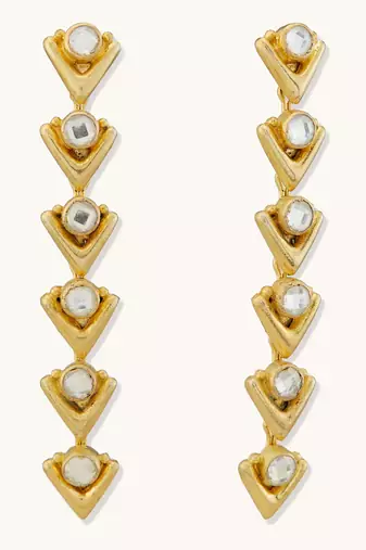 18k gold plated crystal stone studded triangular drop sleek earrings