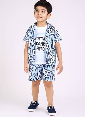 Blue alphabet printed cotton blend co-ord set 1