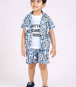 Blue alphabet printed cotton blend co-ord set
