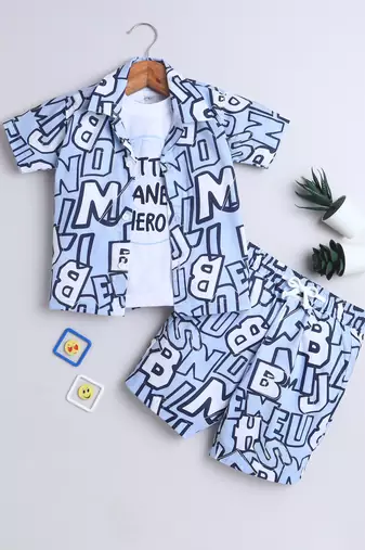 Blue alphabet printed cotton blend co-ord set