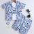 Blue alphabet printed cotton blend co-ord set